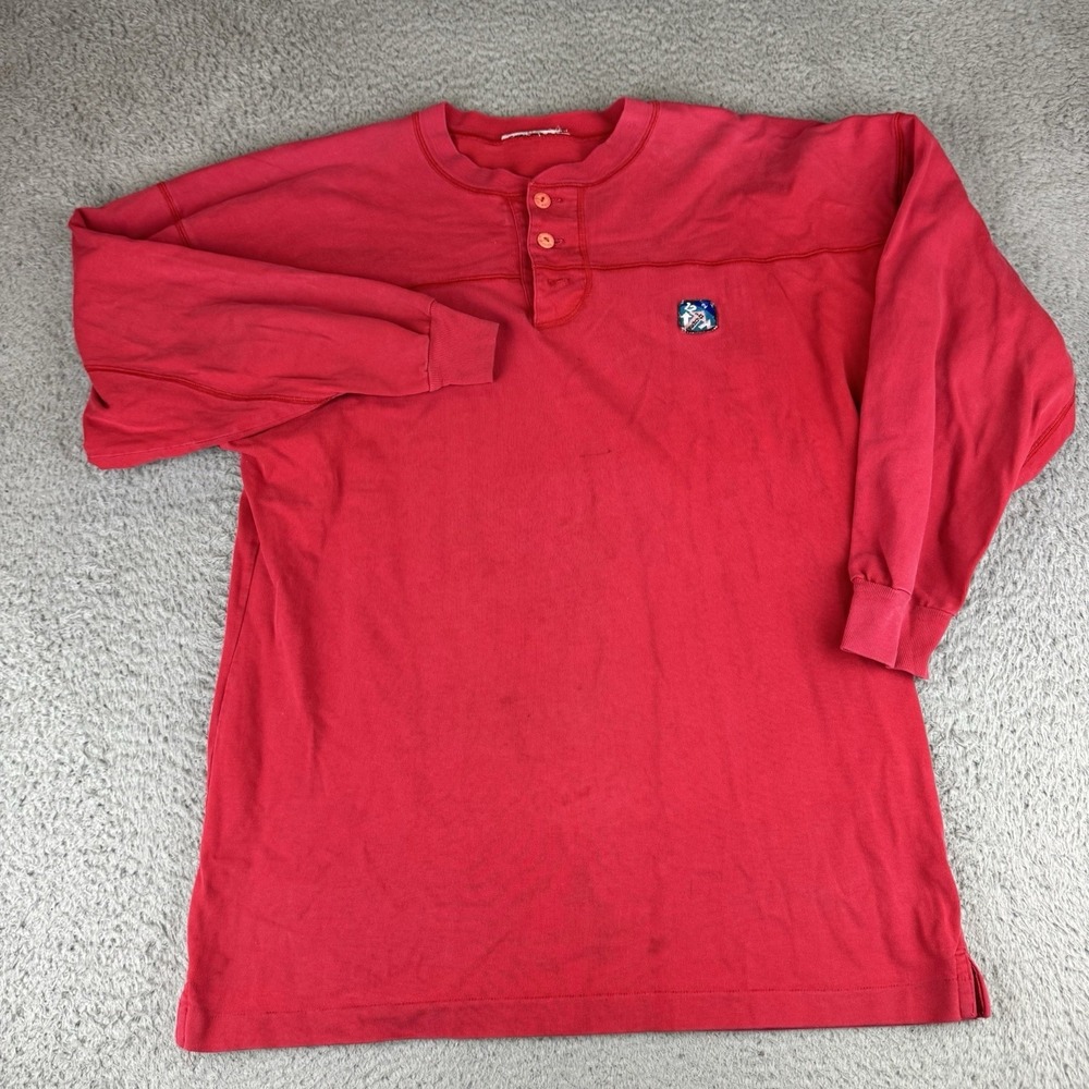 Swatch Funwear Men's Long‎ Sleeve Henley Shirt Vintage Red Size Large Watch 90s